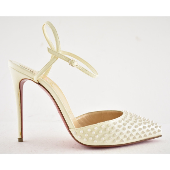 Christian Louboutin Baila Spike 100 Neige White Slingback Strap Heel Pump 36.5 - Picture 2 of 12